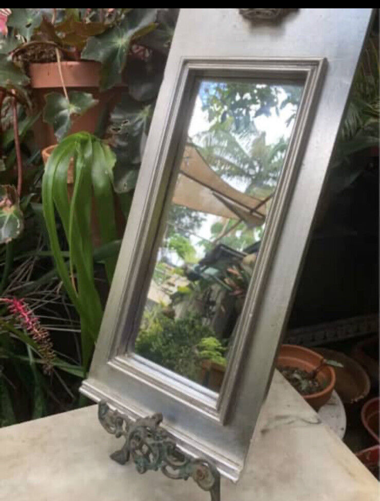 65cm Wooden Silver Mirror Cherub Angel Head Wings Ready to Hang Wall Decor