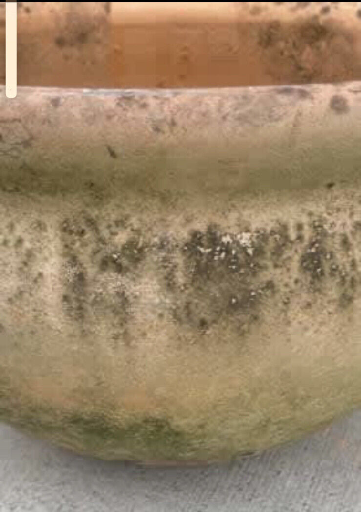 Rustic Garden Planter Pot 21cm Round Terracotta Clay POT green moss patina AE158