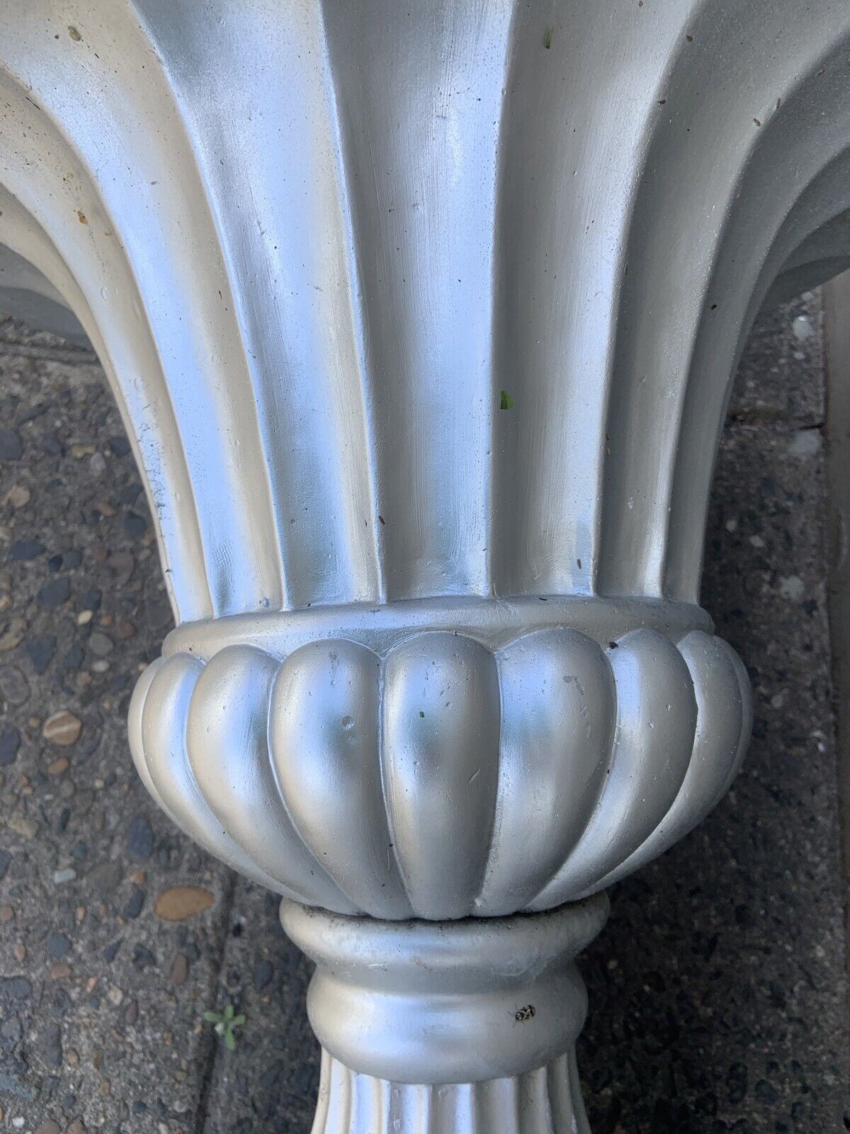 PEDESTAL PLANT POT 46 x41cm Silver Ceramic Provincial Shiny Painted Garden