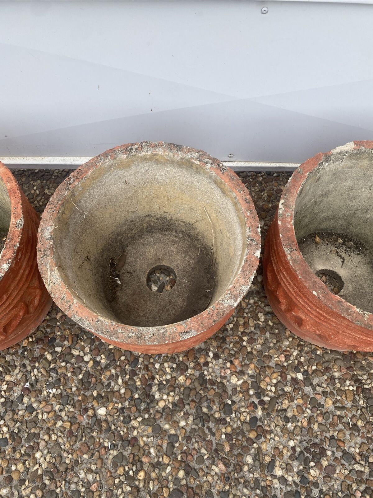 CONCRETE Garden POT 4x Vintage Rustic Round Planter Urn Pattern Patina 28x35.5cm