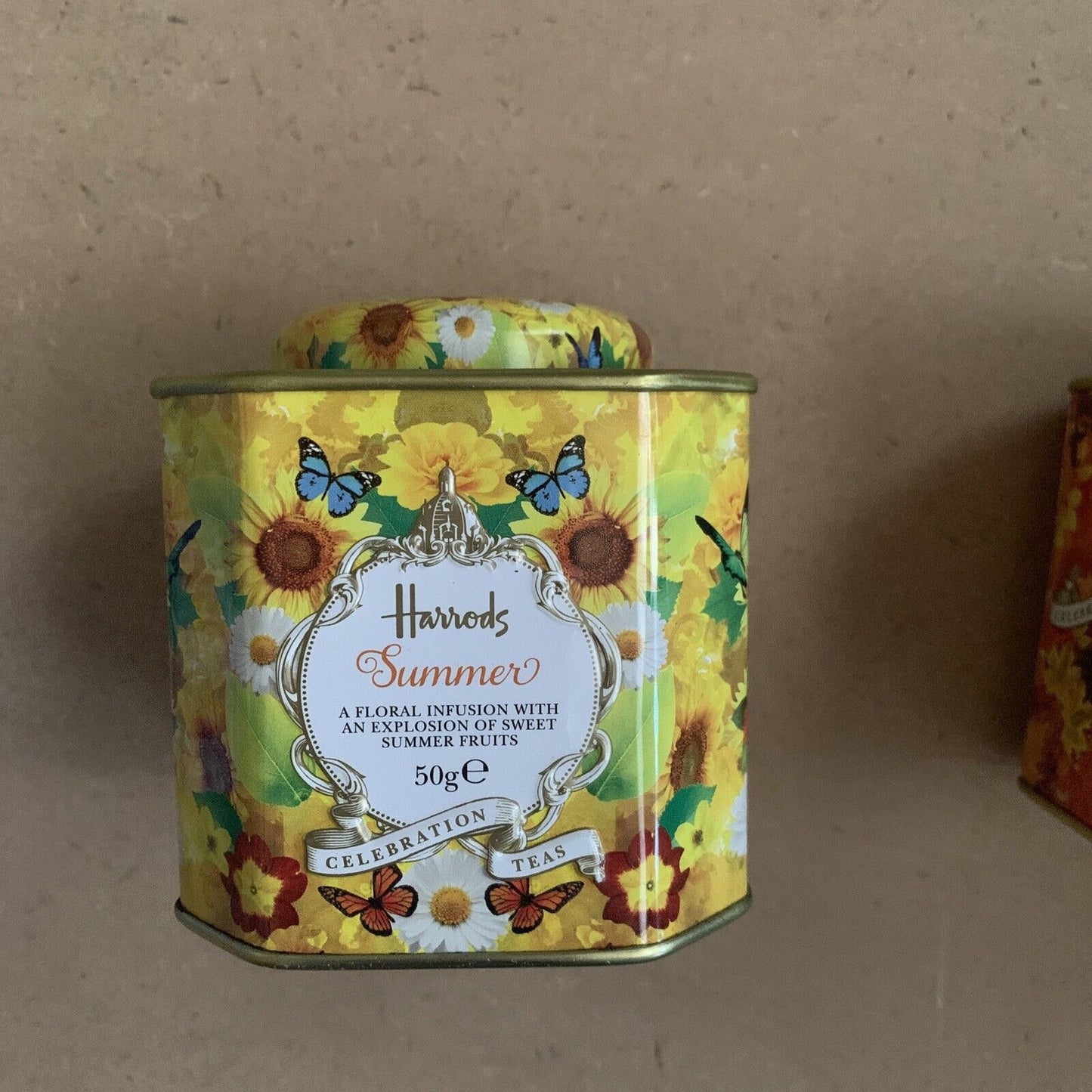 Metal Tin HARRODS Tea Caddy Set X 3 EMPTYCollectable Winter Autumn Summer NEW