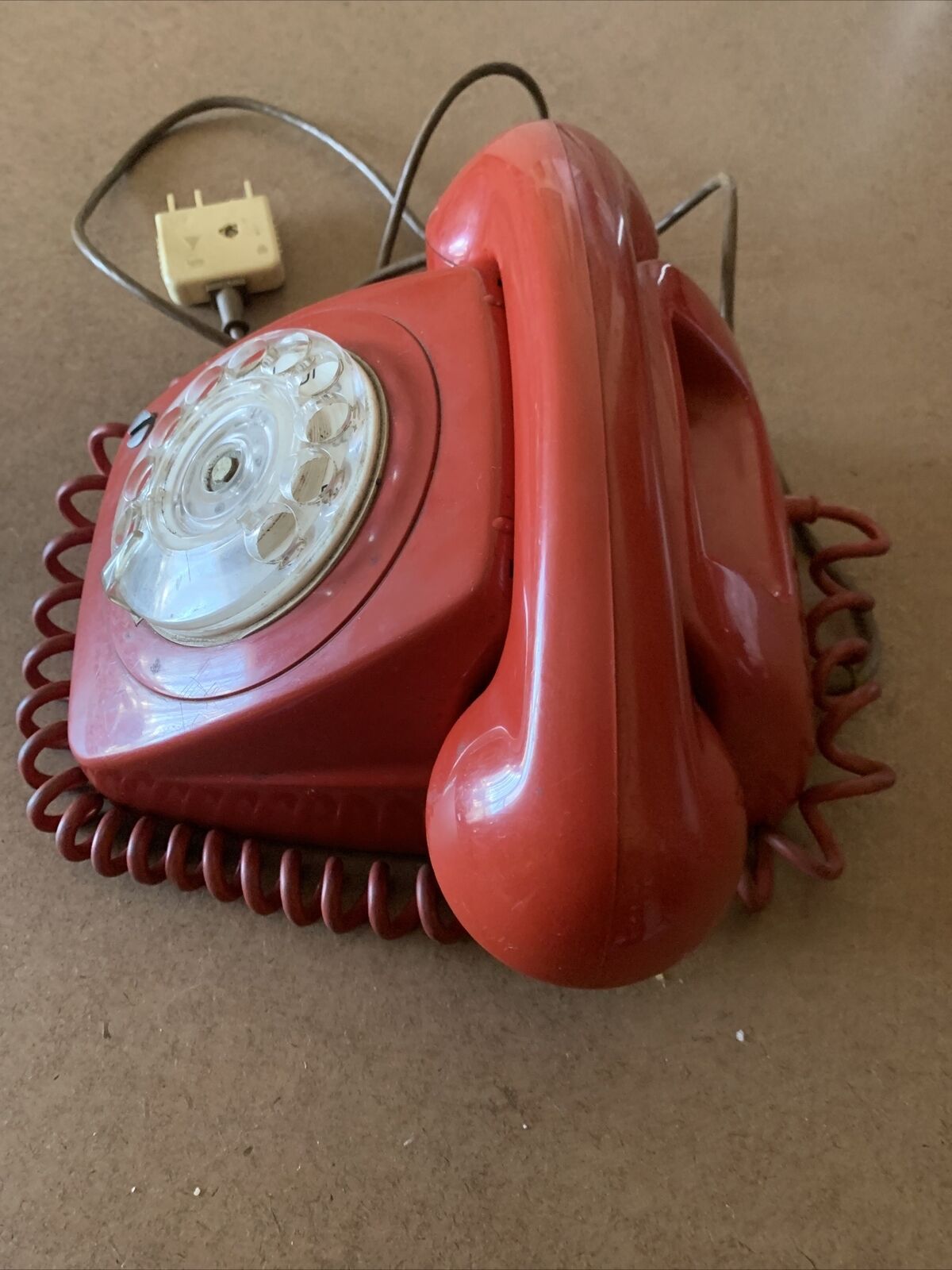 ROTARY DIAL TELEPHONE Red Lacquer Telecom AWA 5036 Lock (No Key) Untested RETRO
