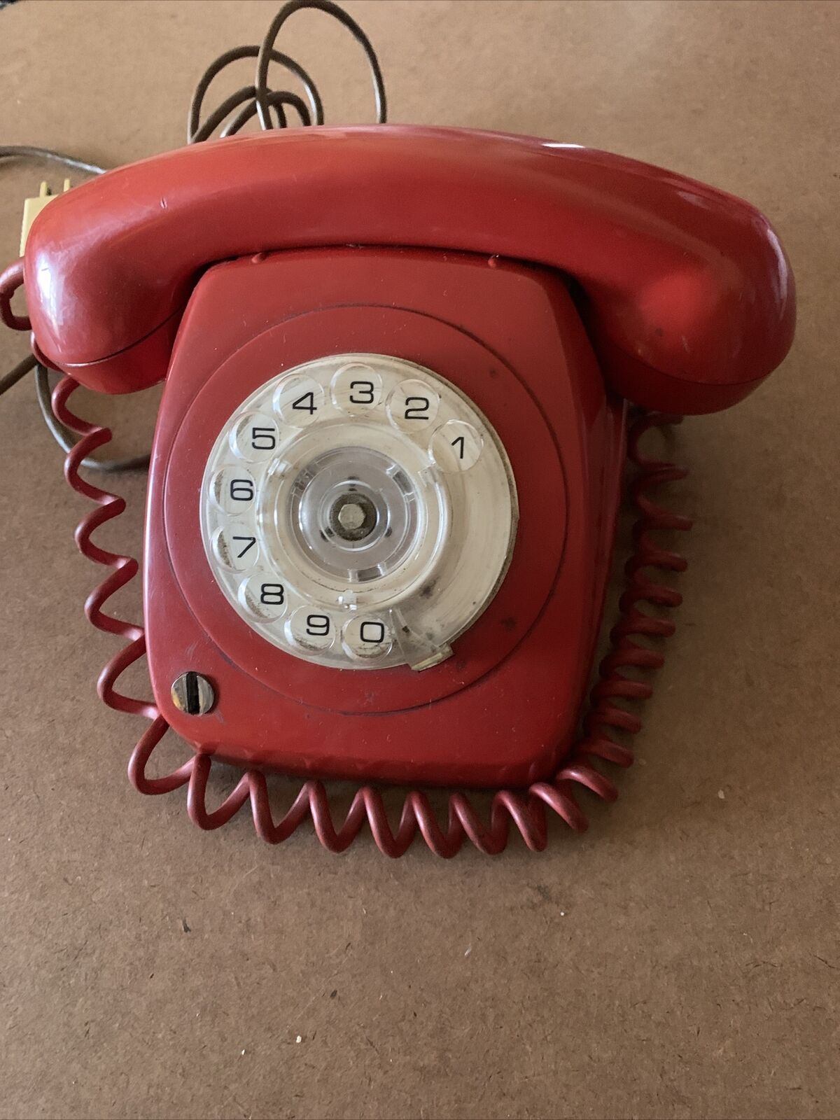 ROTARY DIAL TELEPHONE Red Lacquer Telecom AWA 5036 Lock (No Key) Untested RETRO
