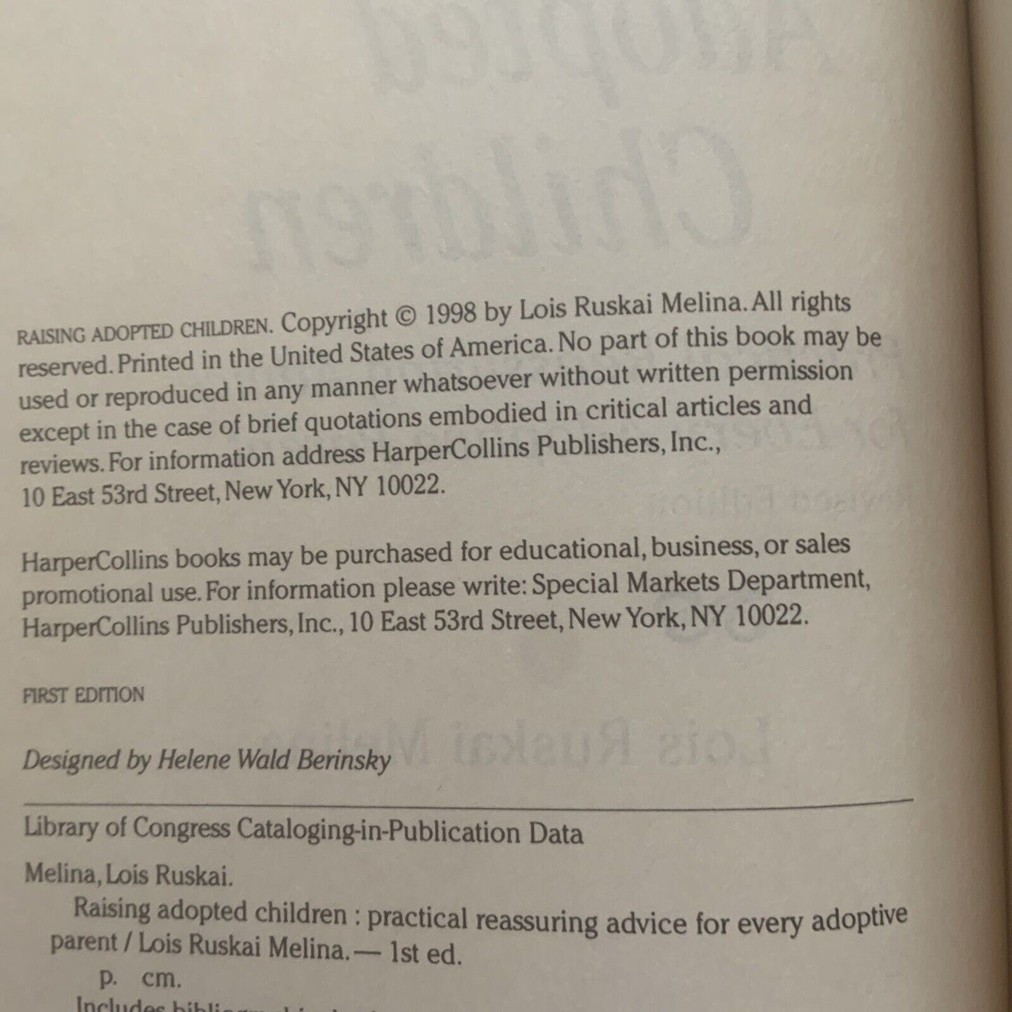 PB RAISING ADOPTED CHILDREN 1st Ed Practical Reassuring Advice 1998 Adoption