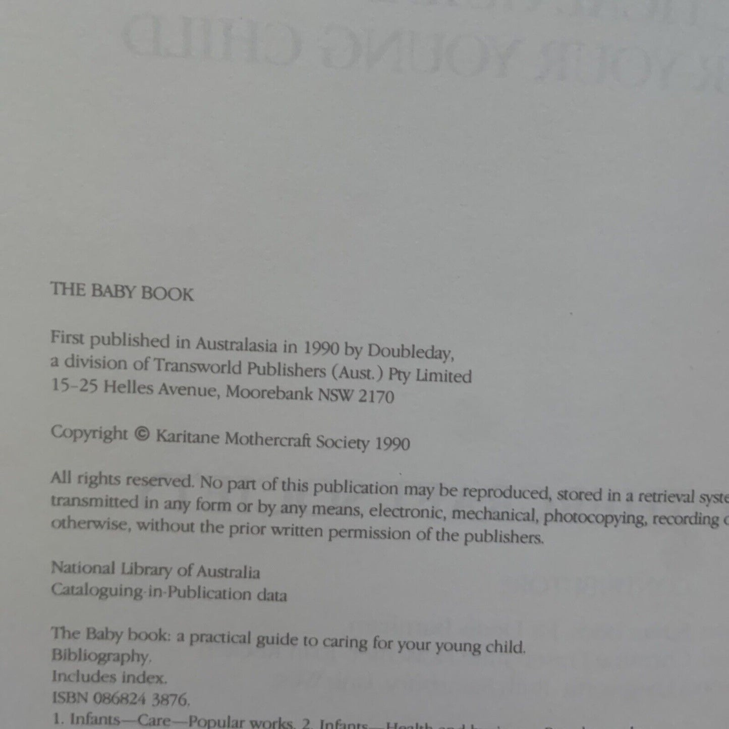 PB Book THE BABY BOOK A PRACTICAL GUIDE KARITANE Mothercraft Society 1990