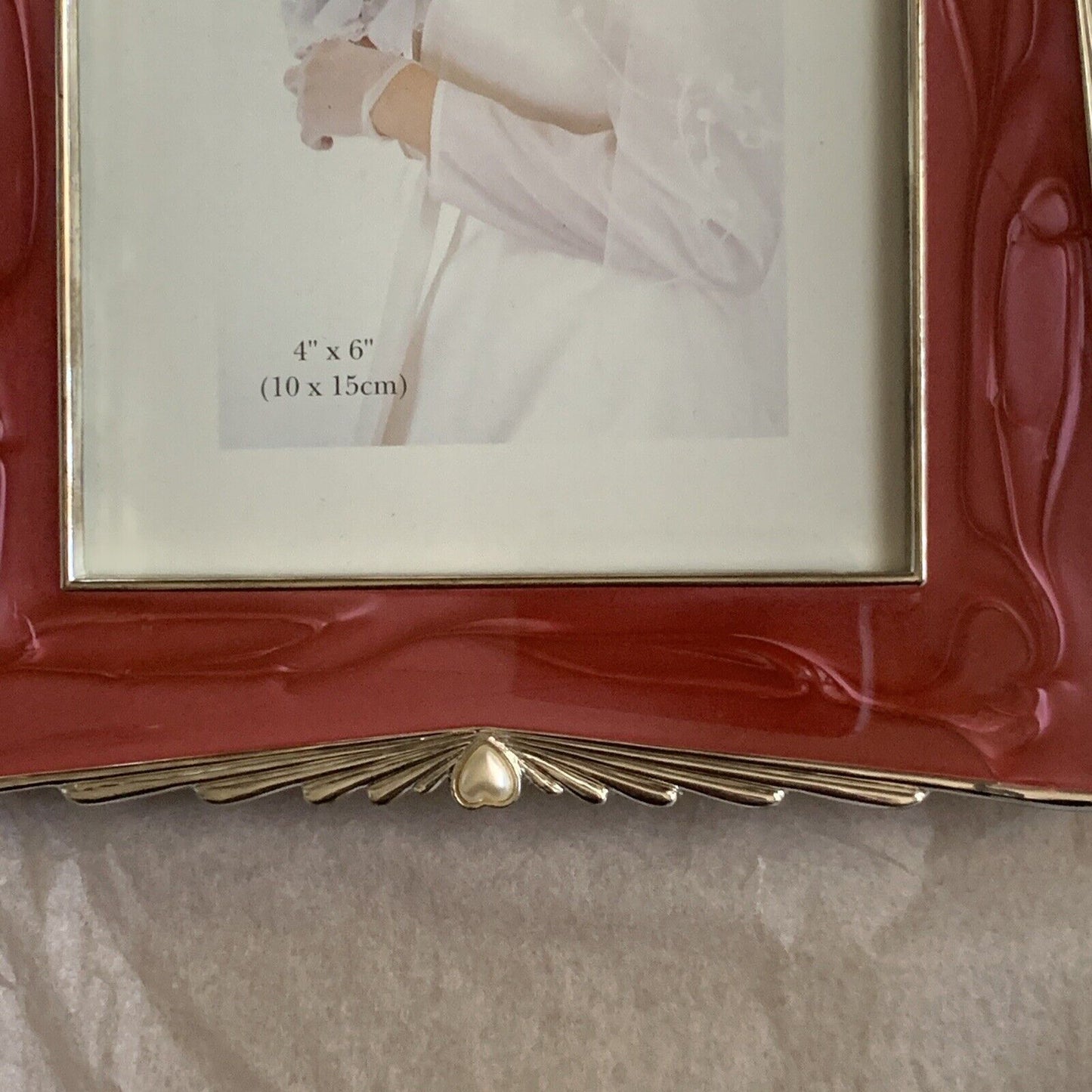 Metal Photo Frame Hand Polished & Red Lacquer Coated Wedding GiftBox 10x15cm NEW