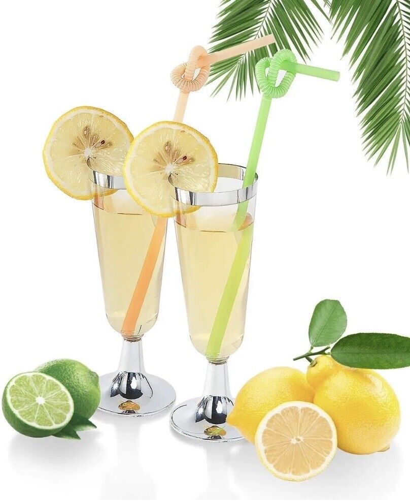 Champagne Flutes Let’s Party 10x Plastic Silver Rim Toasting Cocktail Glass NEW