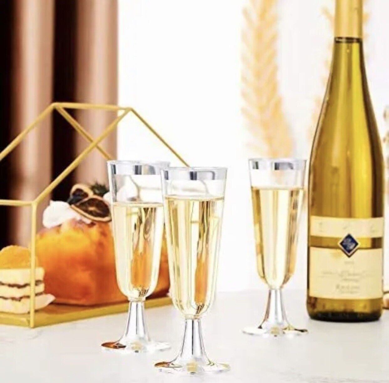 Champagne Flutes Let’s Party 10x Plastic Silver Rim Toasting Cocktail Glass NEW