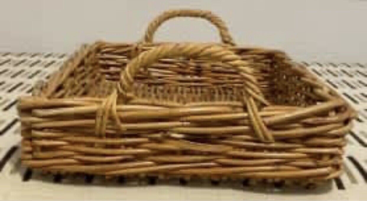 Wicker Basket Rustic 40cm Rectangular Serving Tray Handles Storage Decor A172