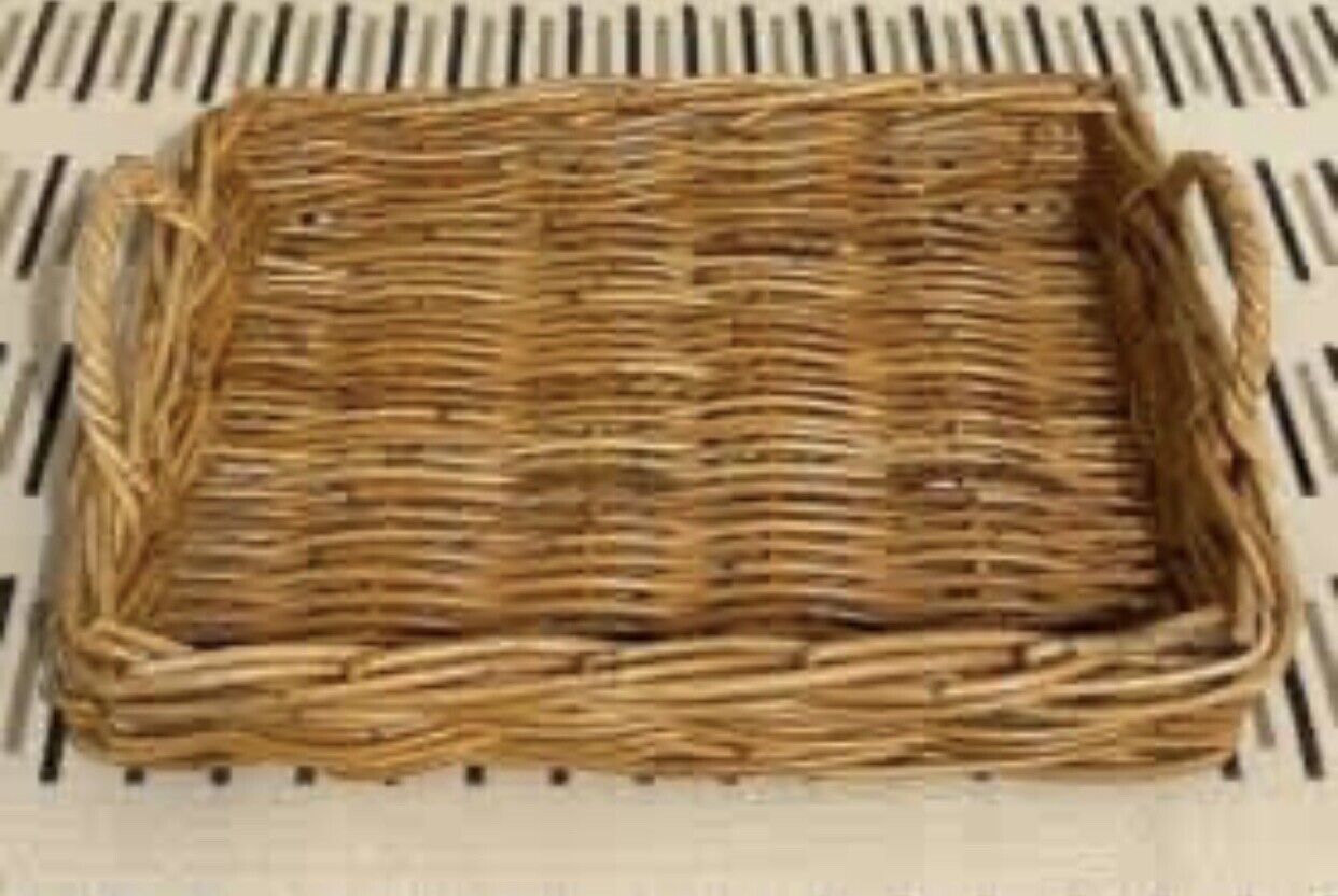 Wicker Basket Rustic 40cm Rectangular Serving Tray Handles Storage Decor A172