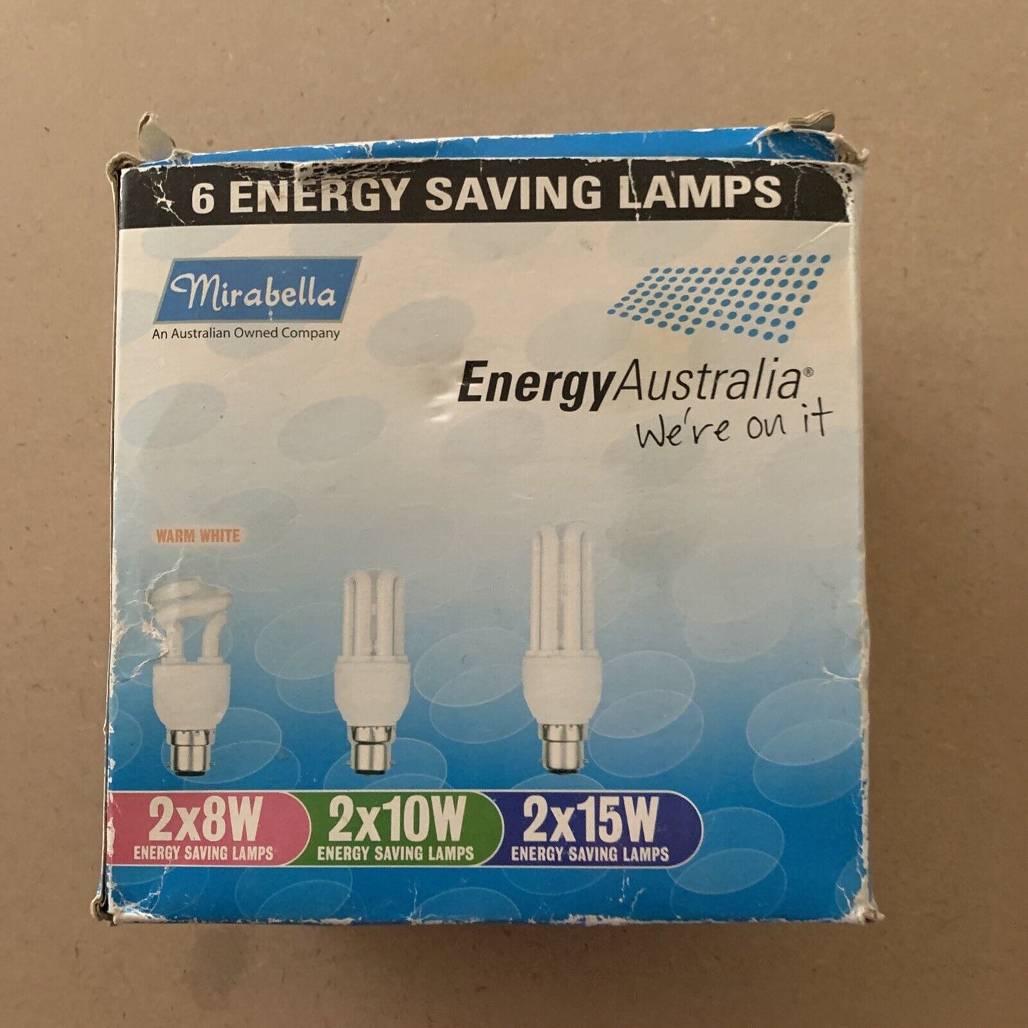 Mirabella 5 Energy Saving Lamps 1x8W 3x10W 1x15W B22 2700K Warm White 240V Bulb