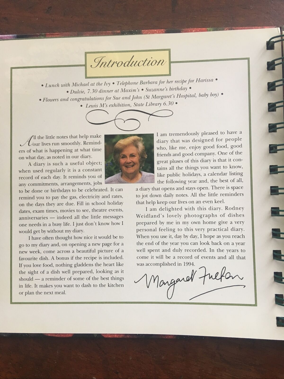 HC Book Margaret Fulton’s Kitchen DIARY 1994 1995 Calendar Spiral Ring Year