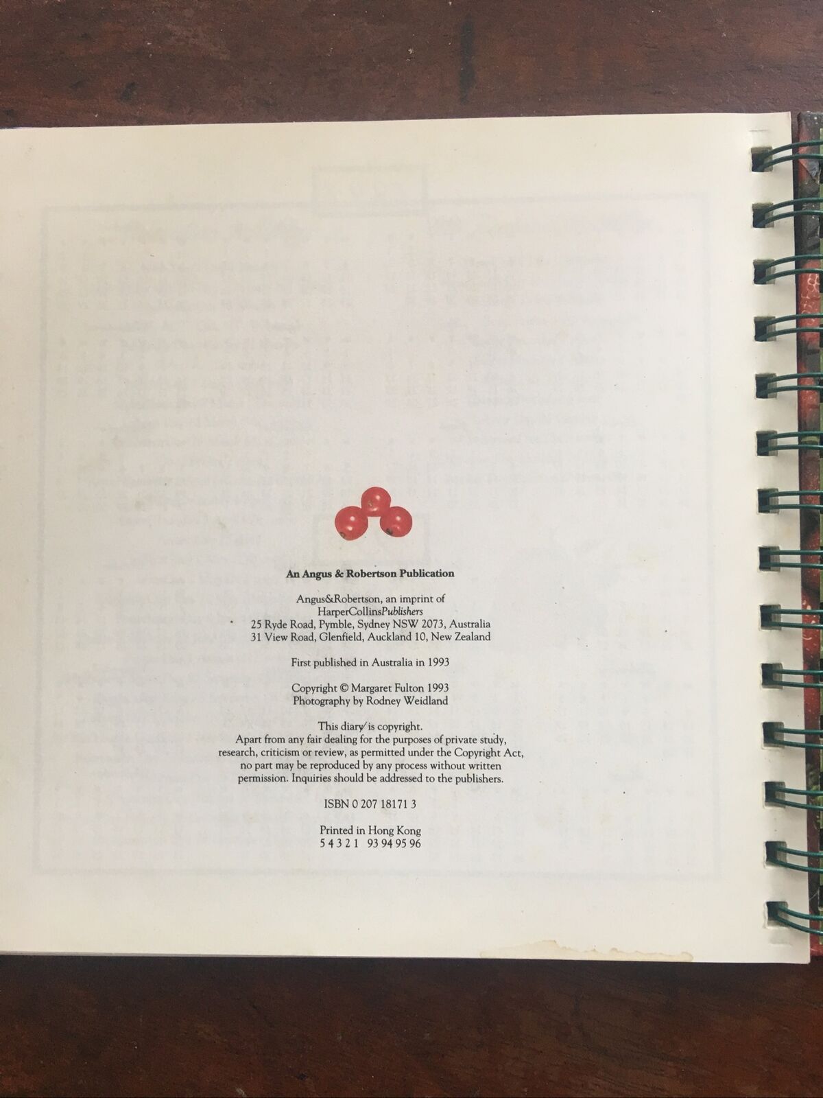 HC Book Margaret Fulton’s Kitchen DIARY 1994 1995 Calendar Spiral Ring Year
