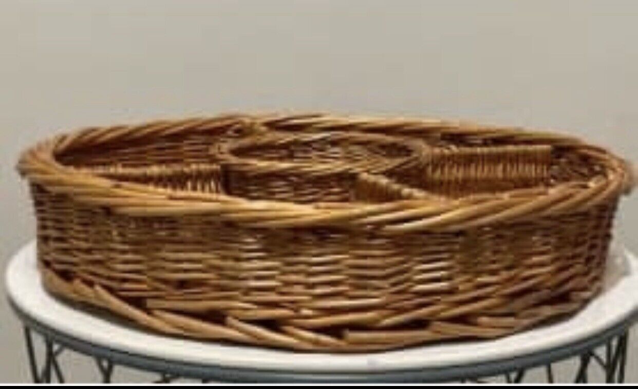 Vintage Wicker Basket Round 40cm Natural Brown Willow Cane Snack Tray Organiser