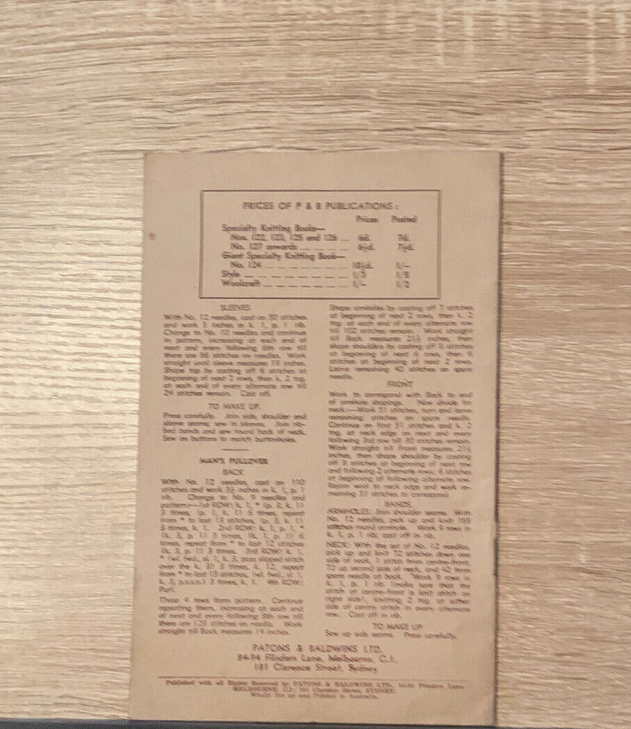 Vintage 1941 War Time Knitting Book P & B KNITTING MADE EASY PATONS & BALDWINS