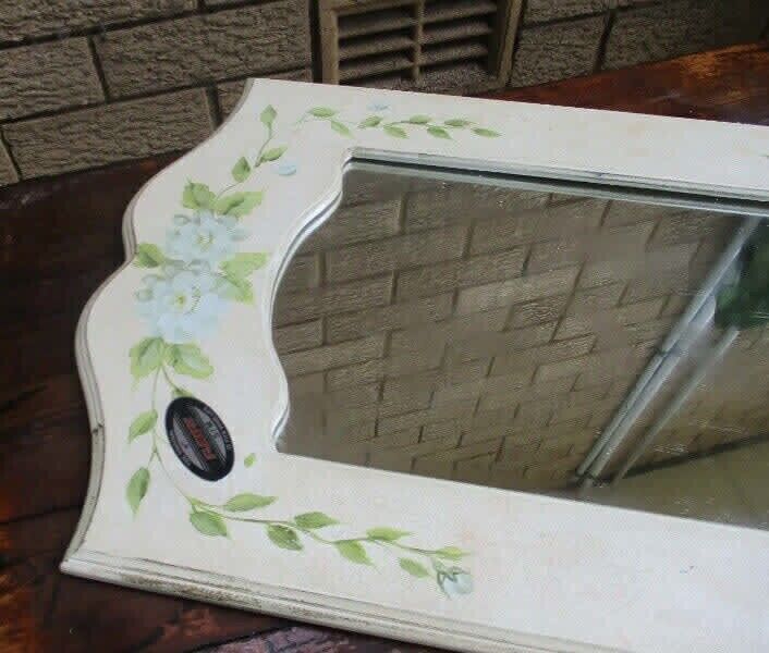 Retro 70cm Arched Wall Mirror Folk Art Tolle Painted Roses On Wood Frame