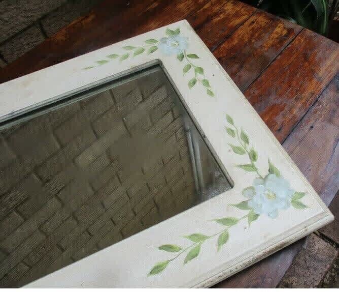 Retro 70cm Arched Wall Mirror Folk Art Tolle Painted Roses On Wood Frame