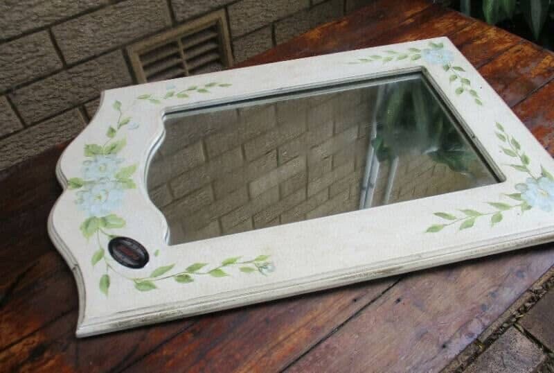 Retro 70cm Arched Wall Mirror Folk Art Tolle Painted Roses On Wood Frame