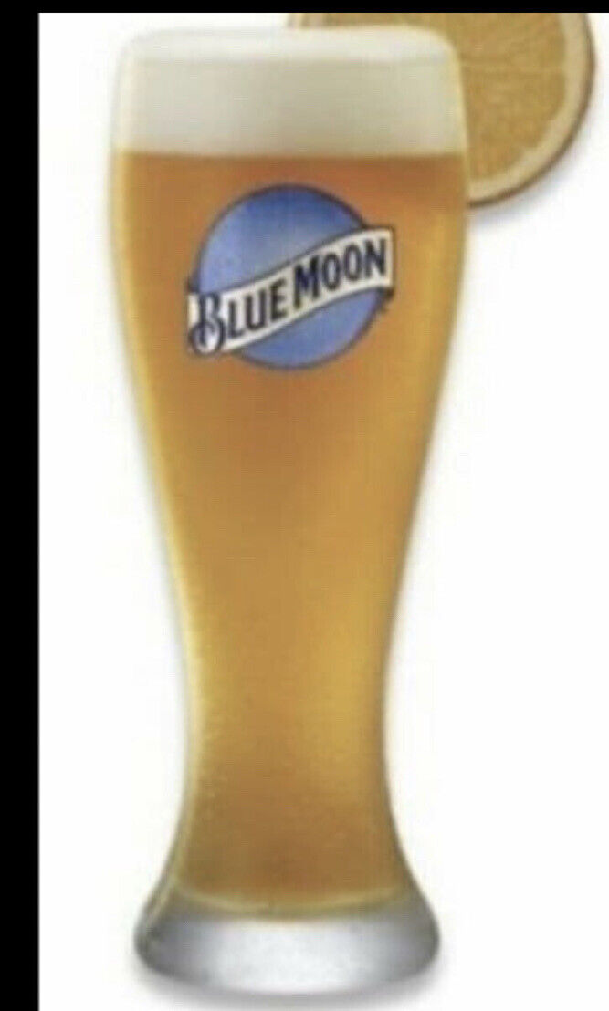 Pair BLUE MOON PILSENER GLASSES 20.5cm Beer Glass Lager Bar Mancave Ale NEW