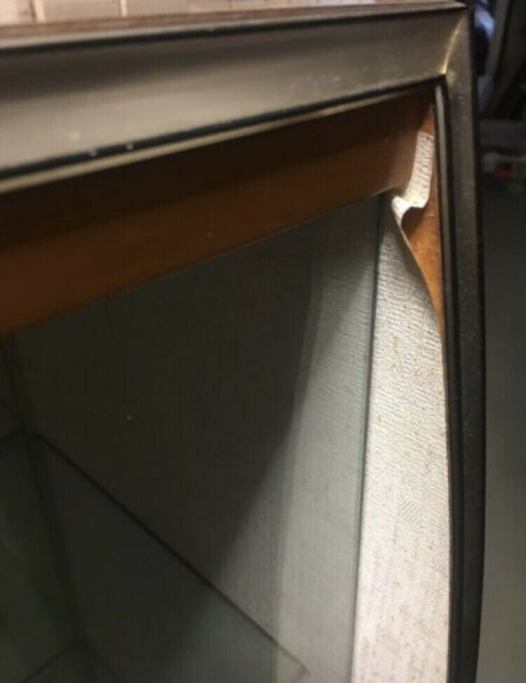 1950's 1960's Display Cabinet Buffet Wood Veneer Glass Doors Shelves w 2 Drawers