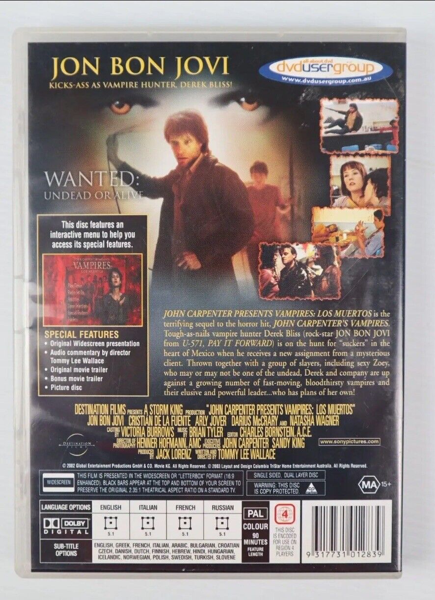 DVD VAMPIRES Los Muertos Movie R4 2002 John Carpenter Bon Jovi Sealed NEW