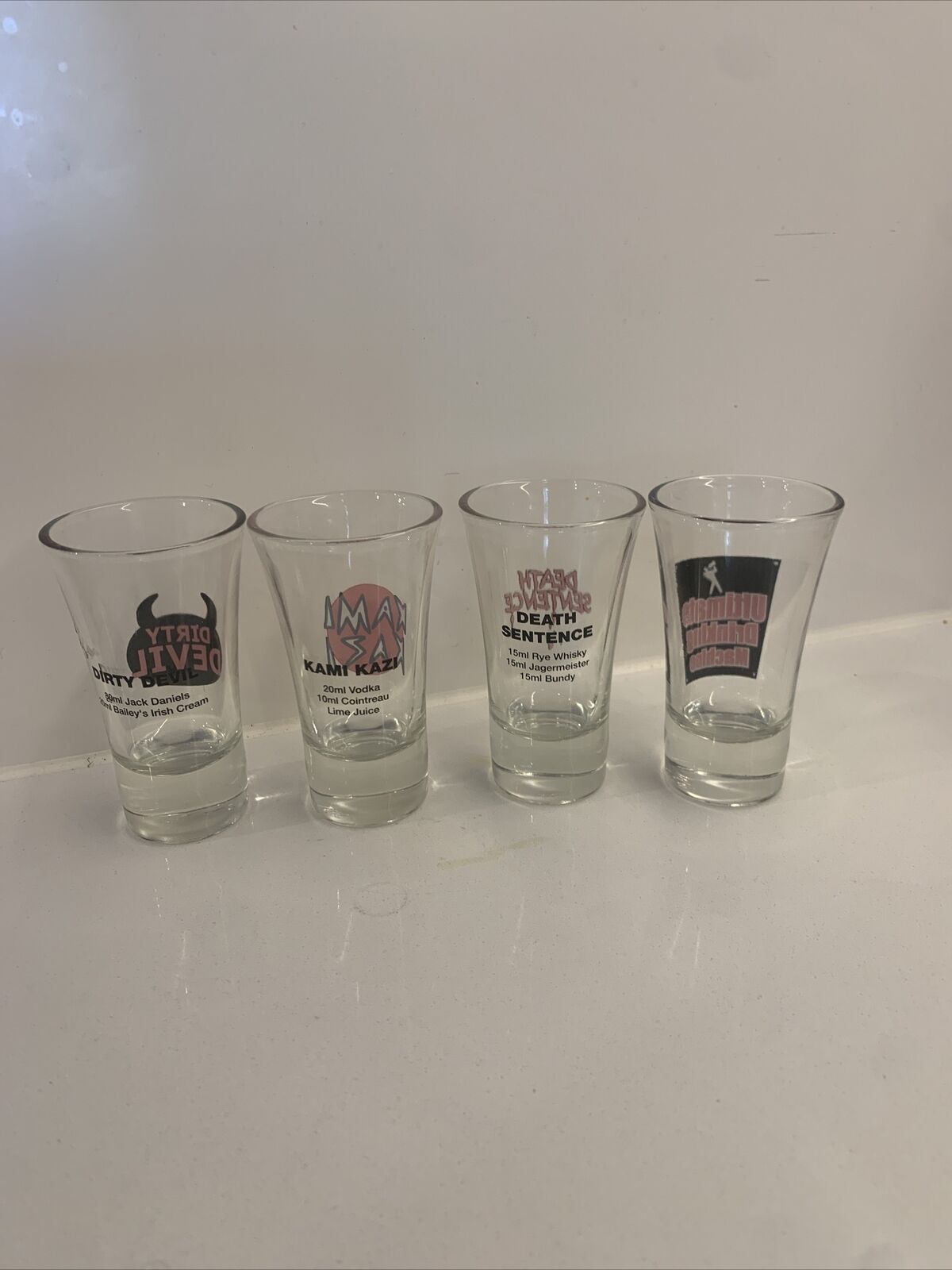 4x Novelty Fun Shot Glasses With Drink Recipe On The Back 4 Barware