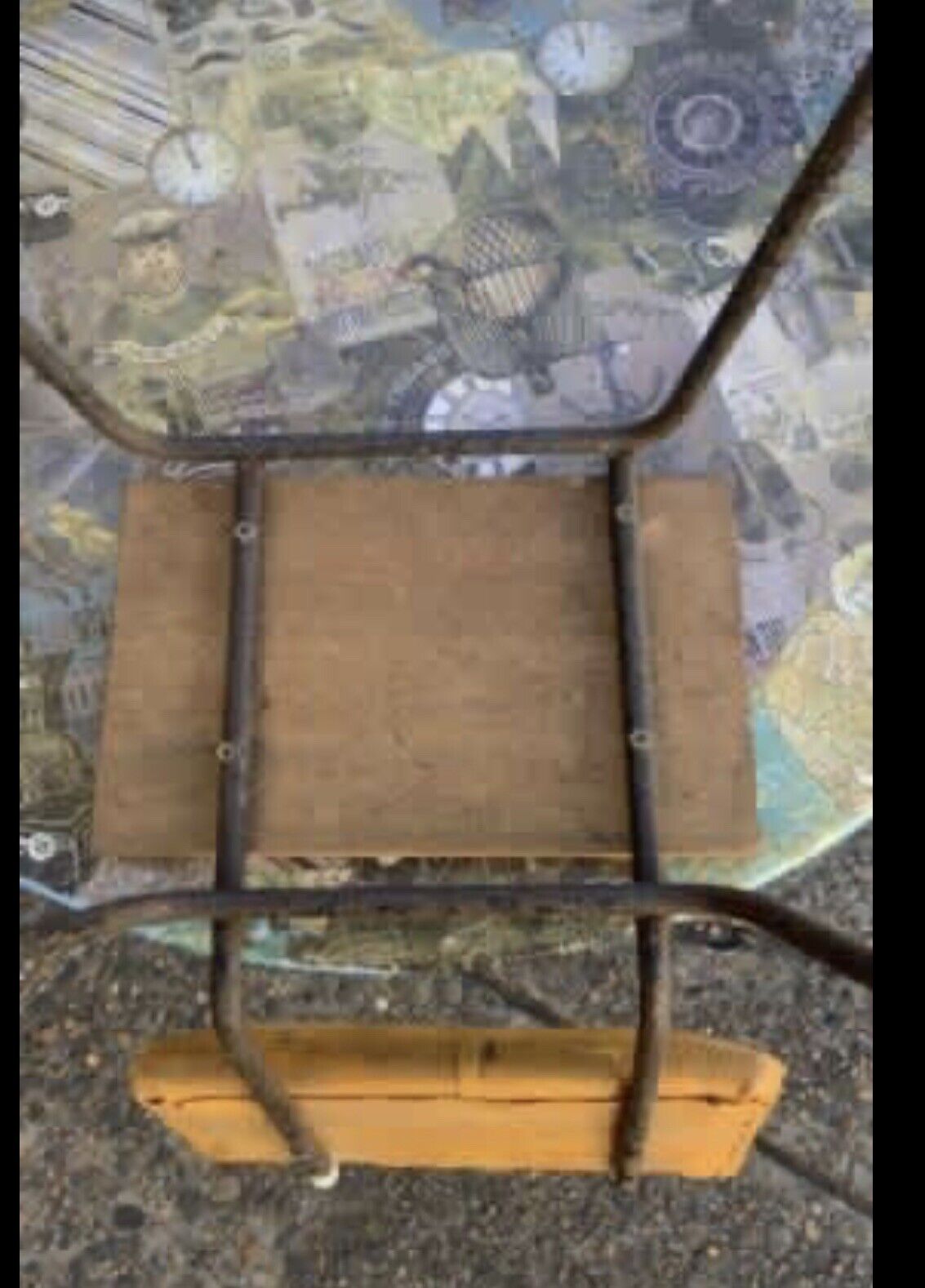 Vintage Wrought Iron Child School Chair Metal Wood Vinyl Back Rest Kids Teddy