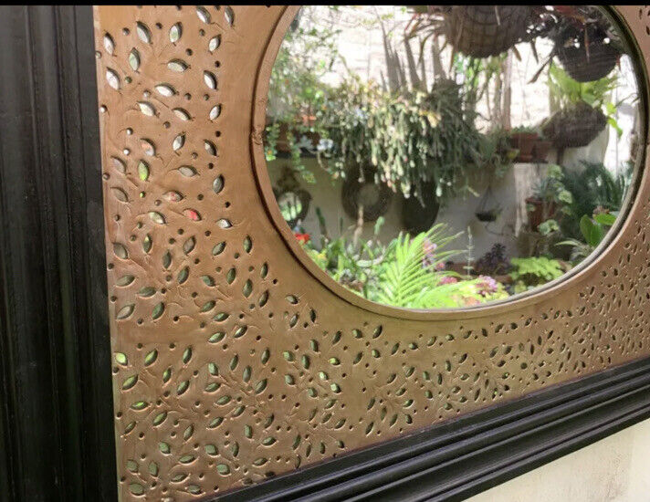 72x57cm Black Wooden Mirror Framed Gold Laser cut Metal Scandinavian DE2
