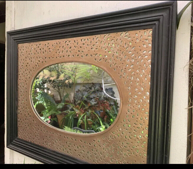 72x57cm Black Wooden Mirror Framed Gold Laser cut Metal Scandinavian DE2