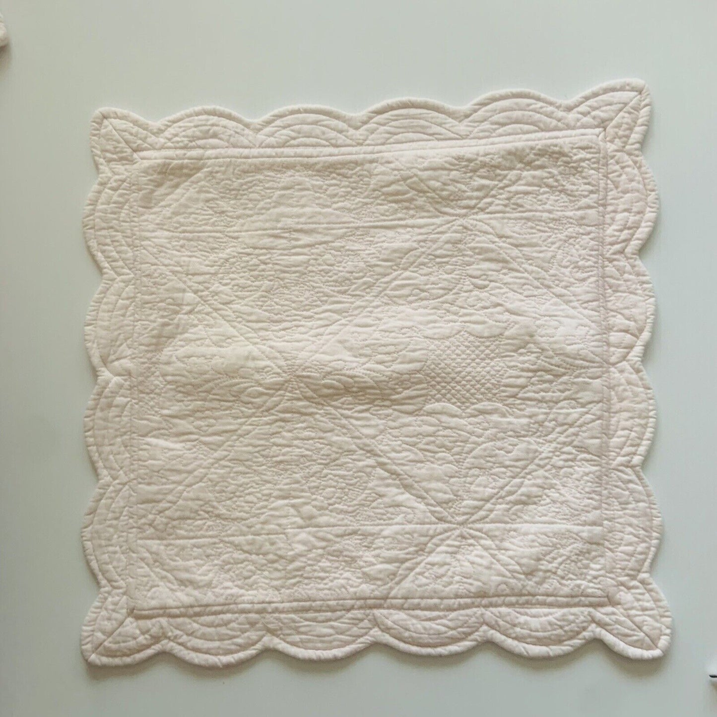 2 GEORGES Cotton Quilted Baby Pink 40cm Sq Victorian Edging NEW