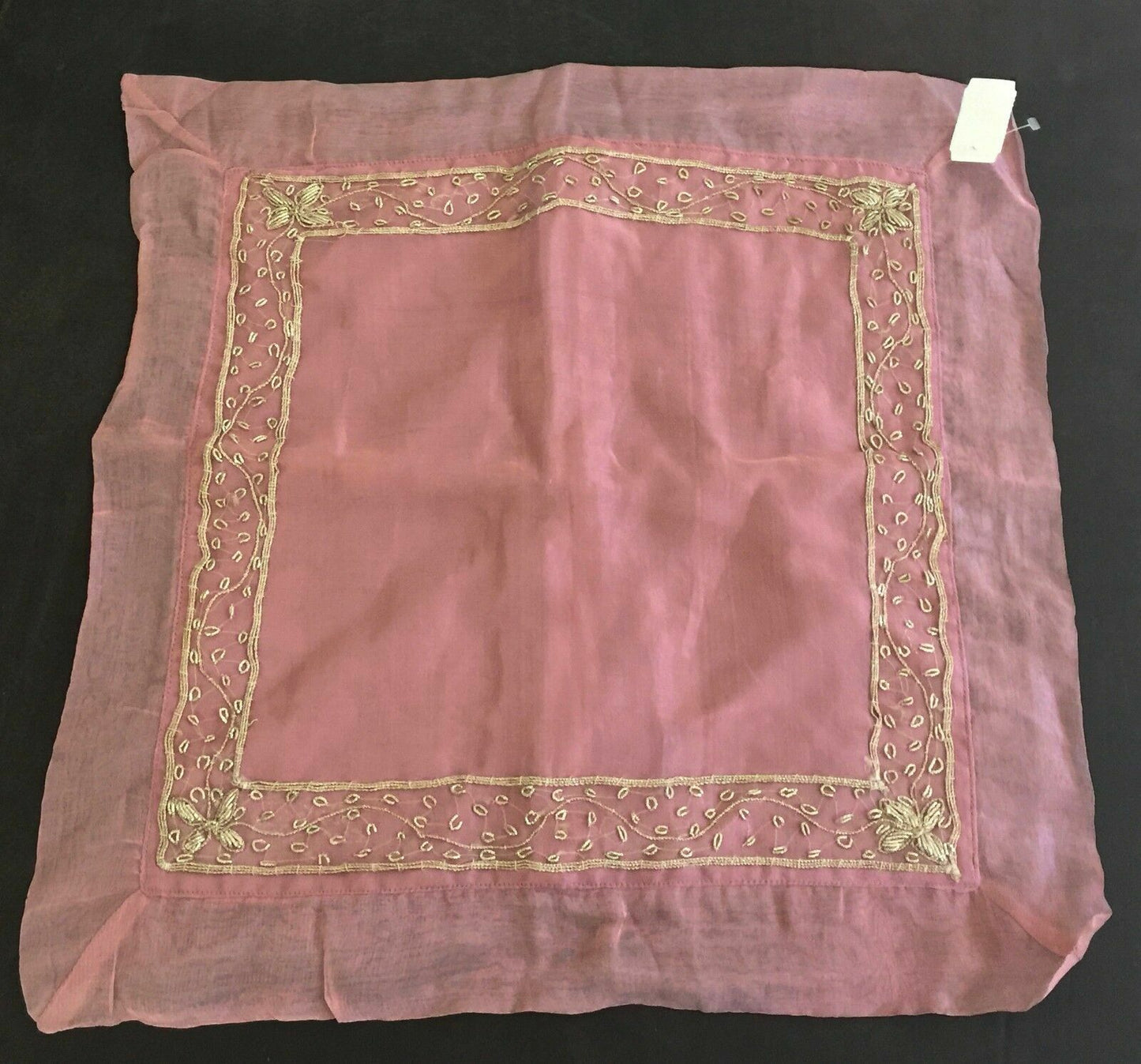 New Pink Cushion Cover w Beading Standard Size Glass Beads Luxe Gold Thread