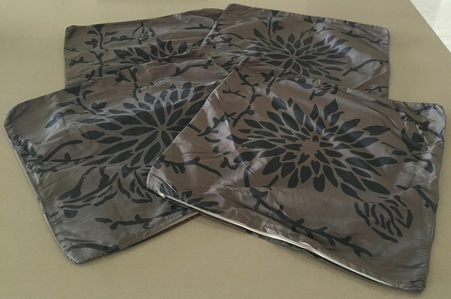 Set of 4 CUSHION COVERS Brown & Black Floral Print Silk Look & Feel 52cm x 52cm