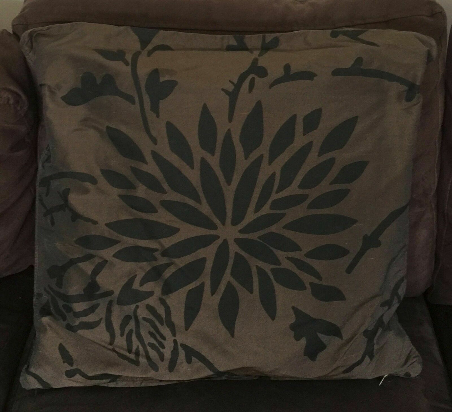 Set of 4 CUSHION COVERS Brown & Black Floral Print Silk Look & Feel 52cm x 52cm
