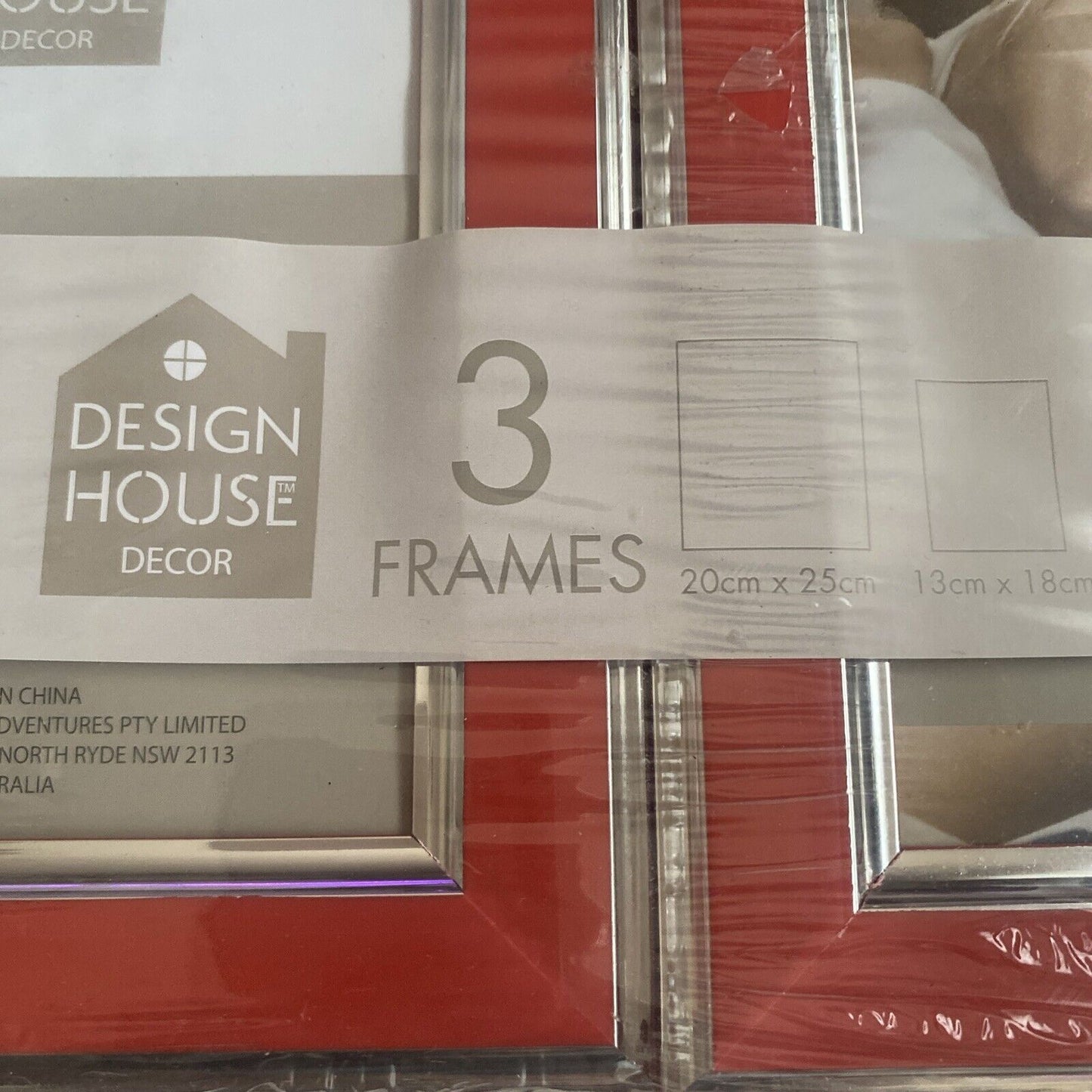 Design House Decor 3 Picture Frames Red & Silver 10x15 13x18 20x25cm Sealed NEW
