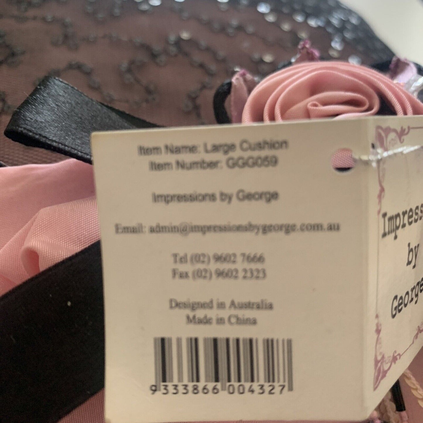 Impressions by George 32cm Cushion Decorative Pink Black Lace Pillow NEW