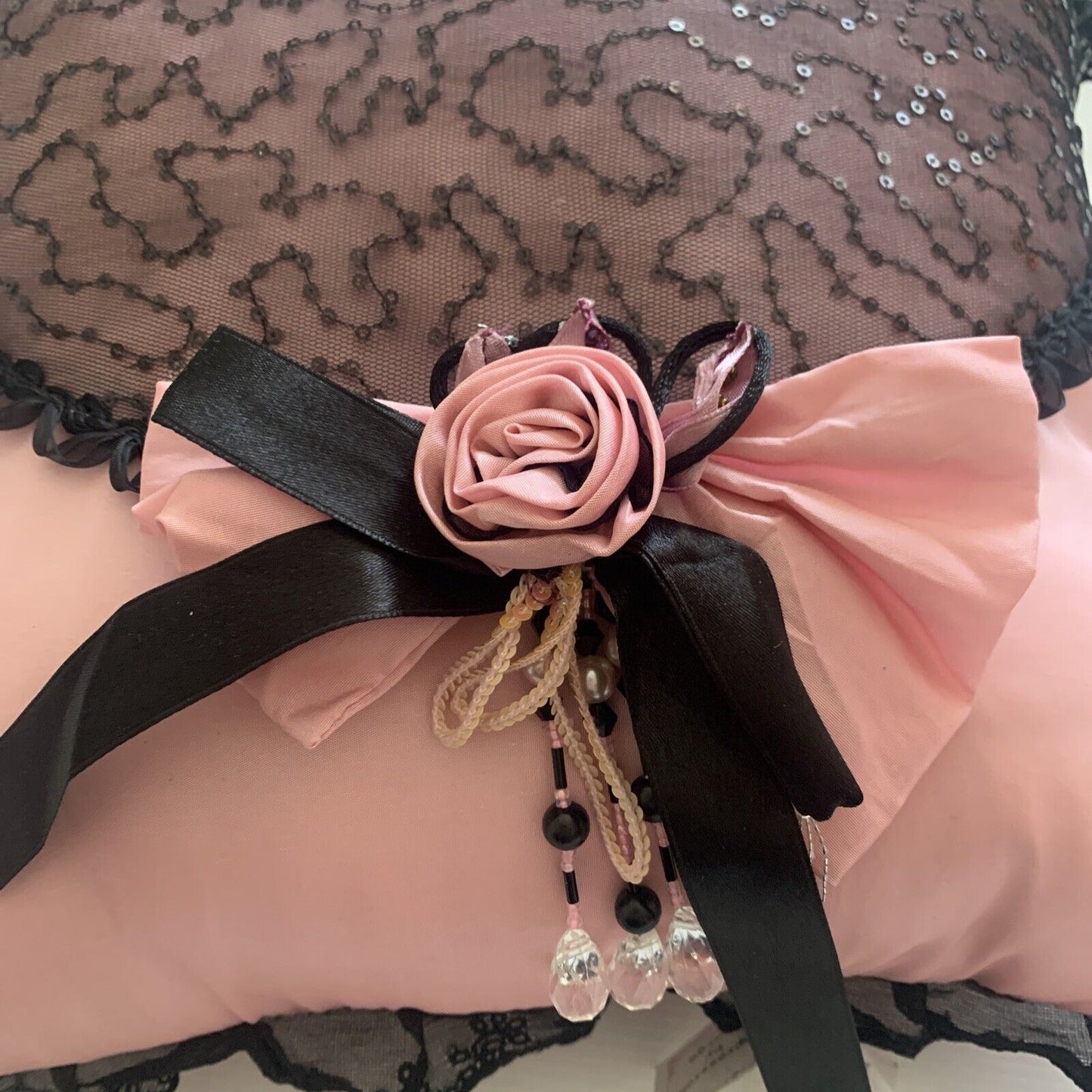 Impressions by George 32cm Cushion Decorative Pink Black Lace Pillow NEW