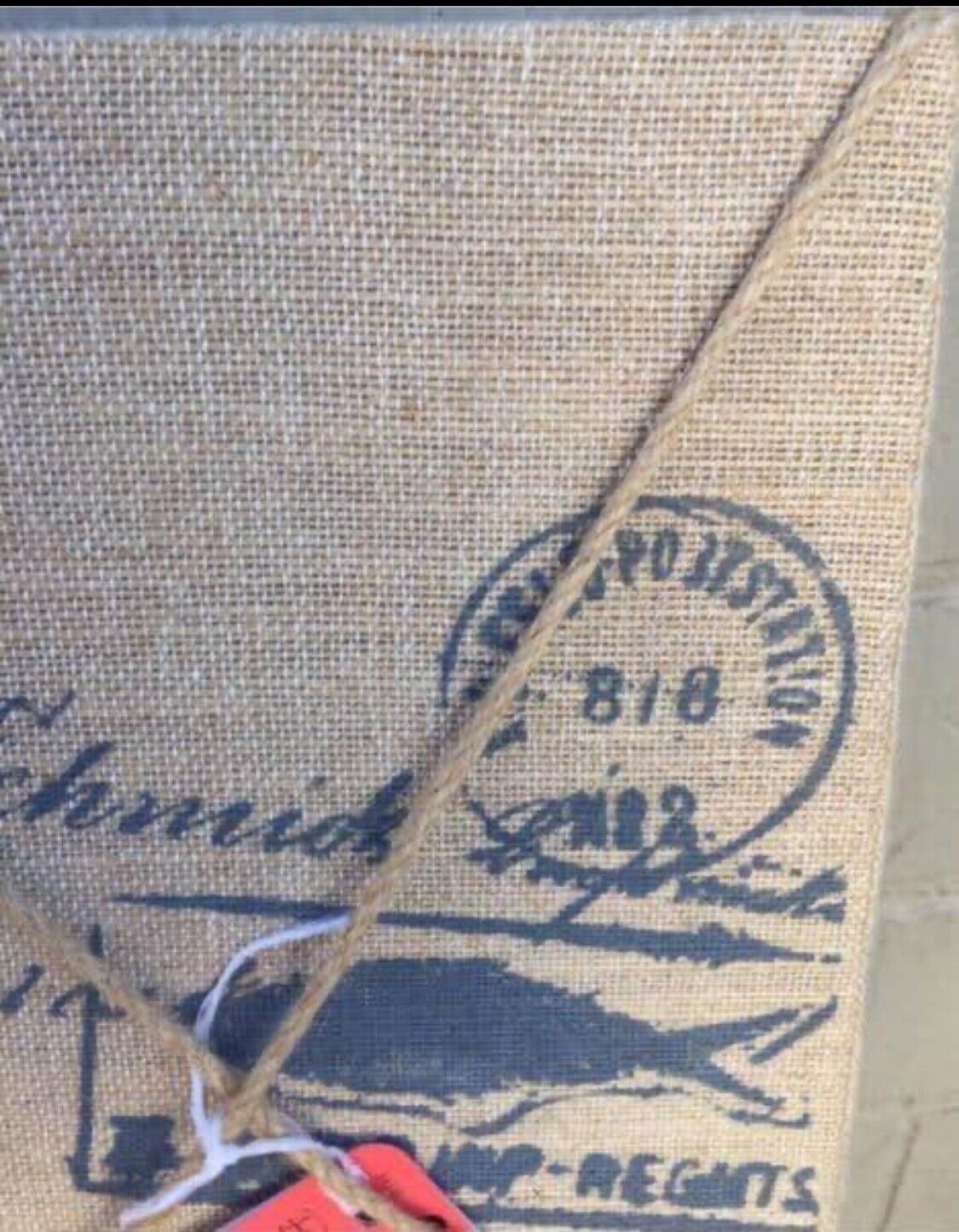 QUALITY Mounted 60cm HESSIAN BURLAP Message PIN BOARD W INK STAMP PRINT Decor