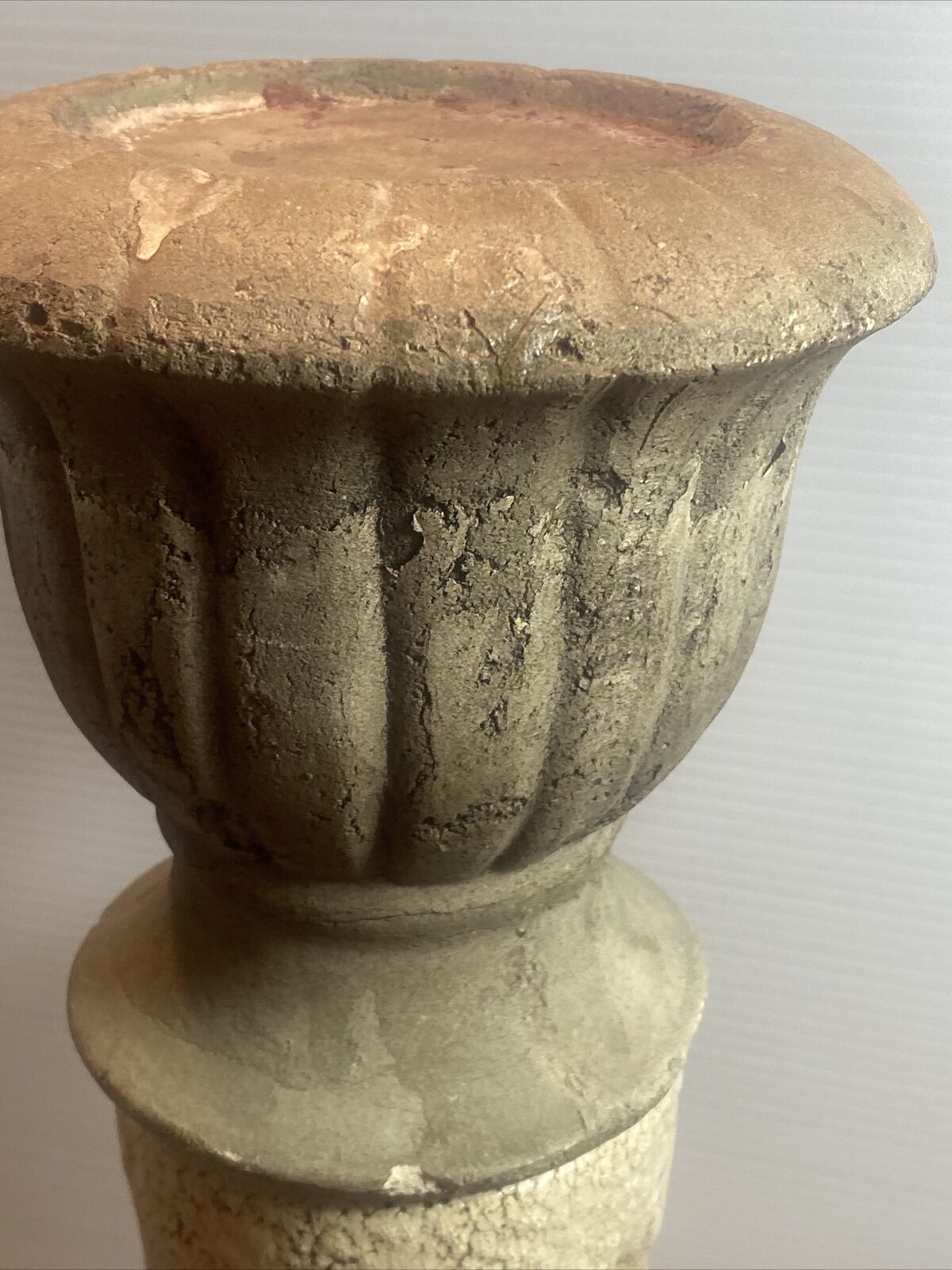 Pair Pillar Candle Holder Rustic Retro Glazed Ceramic Ancient Look Pot Stand