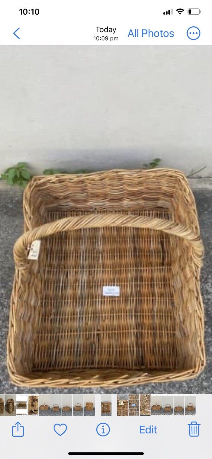 Vintage Picnic Basket 47cm Bamboo Cane Market Hamper Open Carry Handle Trug AE93