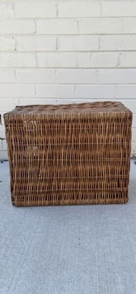 Vintage Picnic Basket 60cm Open Green Tartan Plaid Check Liner 3 Bottle AE65