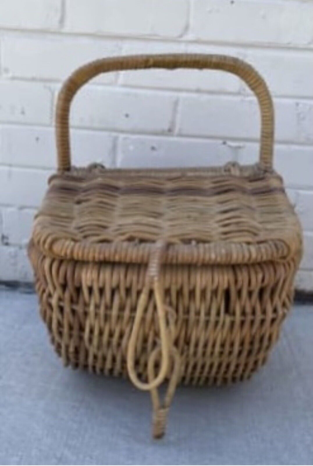 Picnic Basket Large 50cm French Natural Thick Bamboo Cane Hamper Handle AE61
