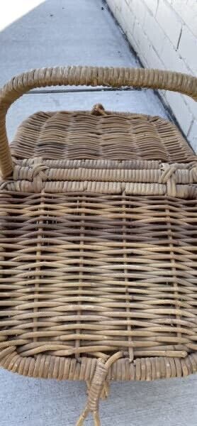 Picnic Basket Large 50cm French Natural Thick Bamboo Cane Hamper Handle AE61