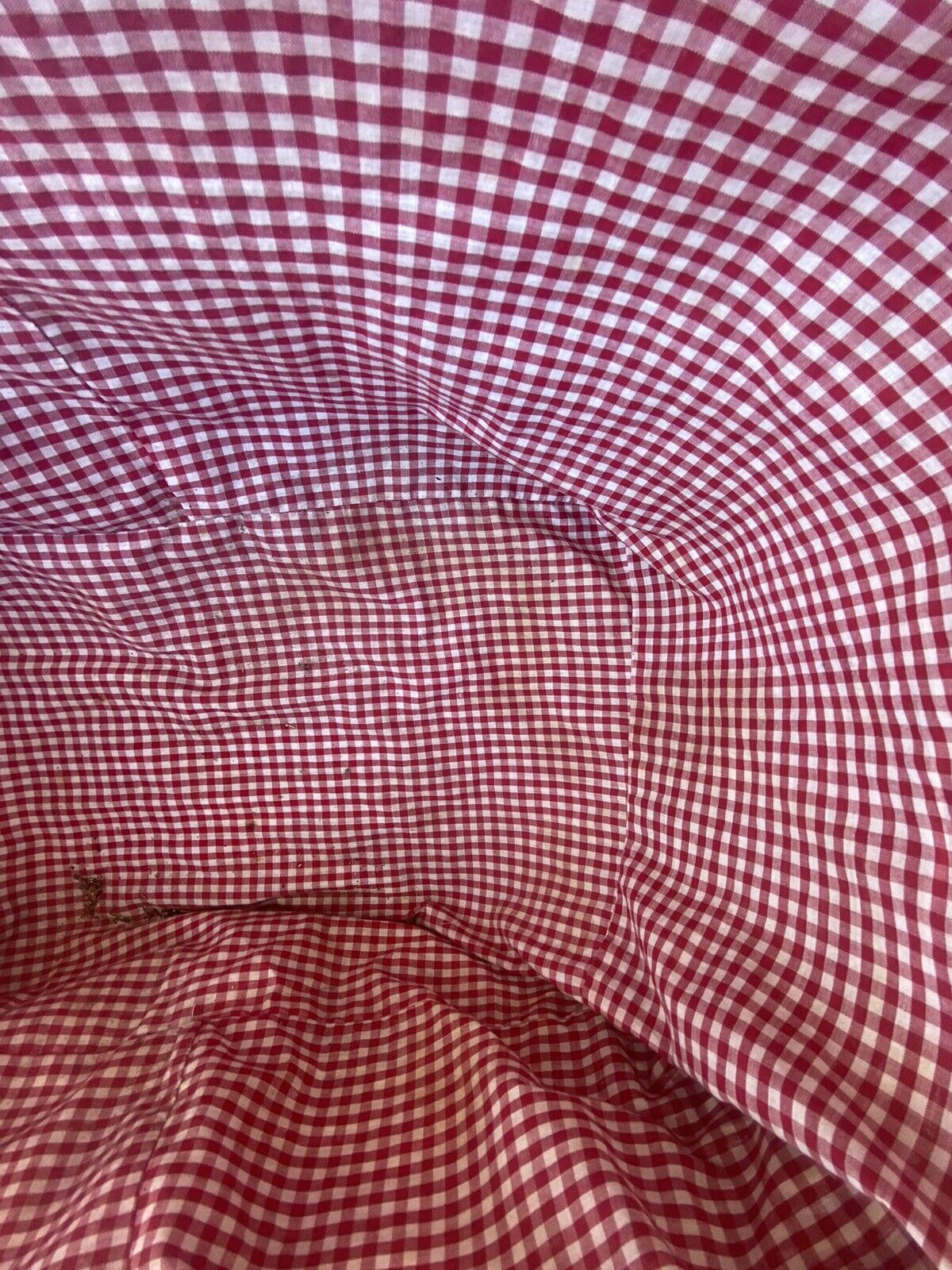 Picnic Basket 1980’s 48cm Split Cane French Red Check Liner Display Storage E128