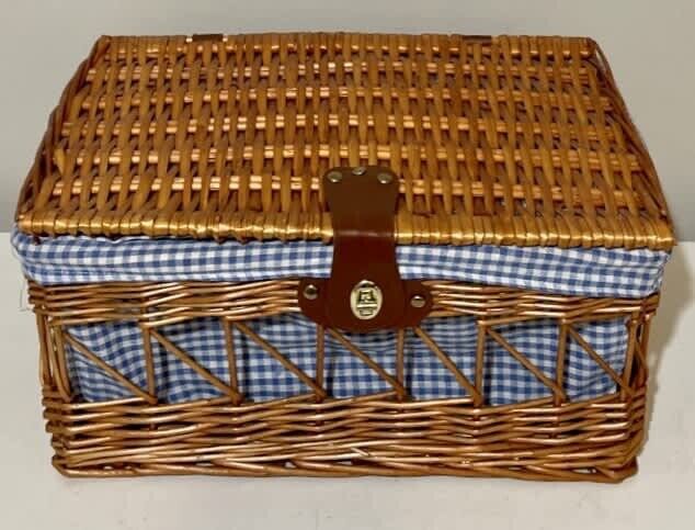 Picnic Basket English Style Retro 42cm Wicker Gift Hamper Blue White Check AE325