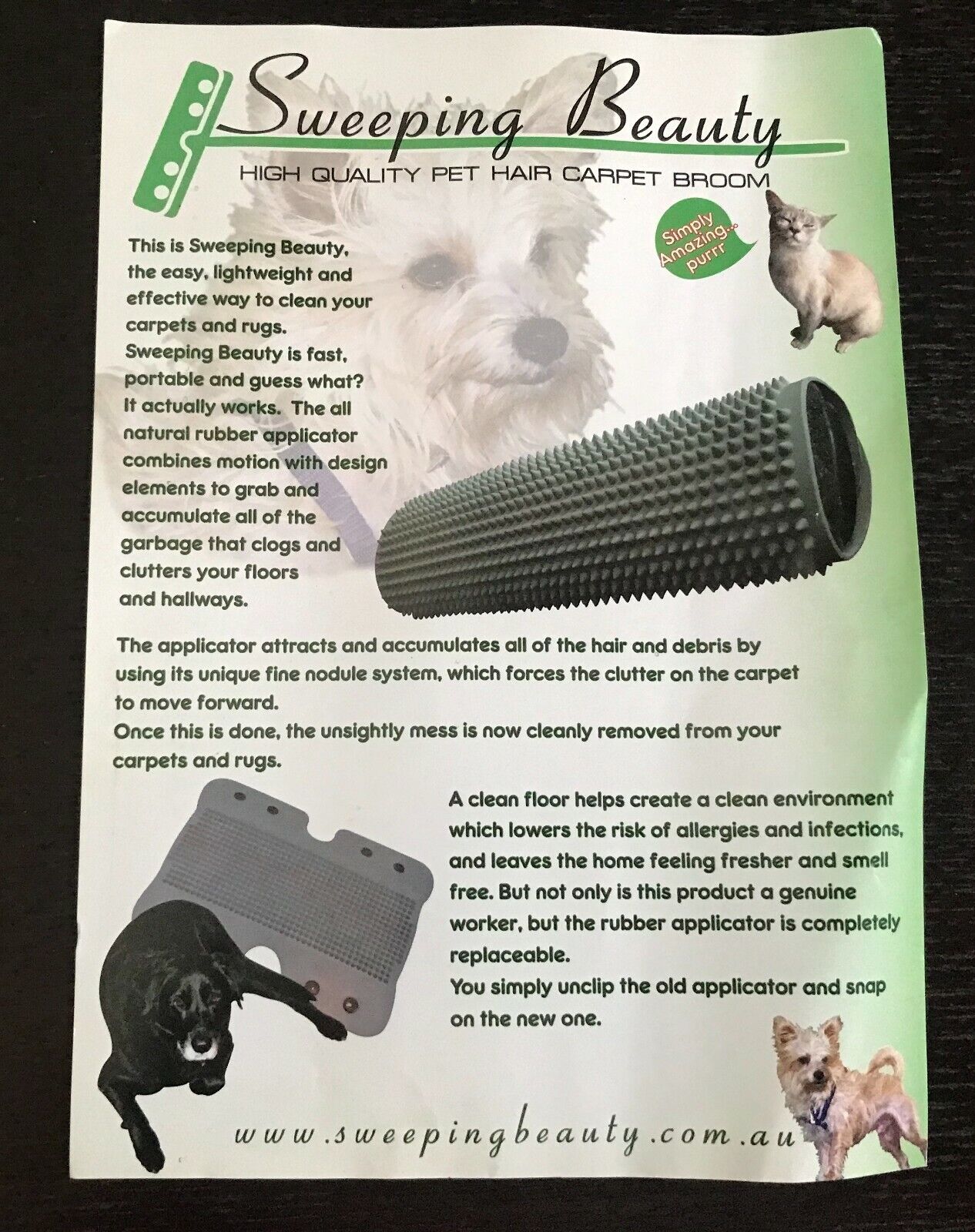 SWEEPING BEAUTY Rubber Pet Hair Carpet Broom Head ONLY Handle Not Included NEW