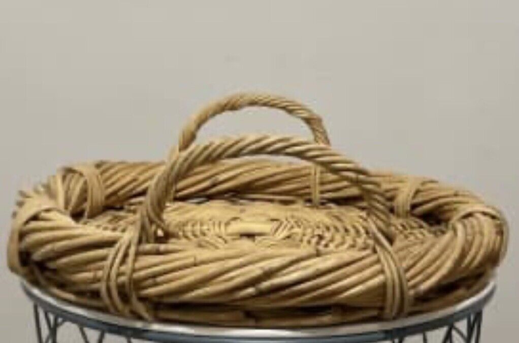 Vintage Heavy Cane Basket 43cm Round Tray Platter Fruit 2 handles AE185