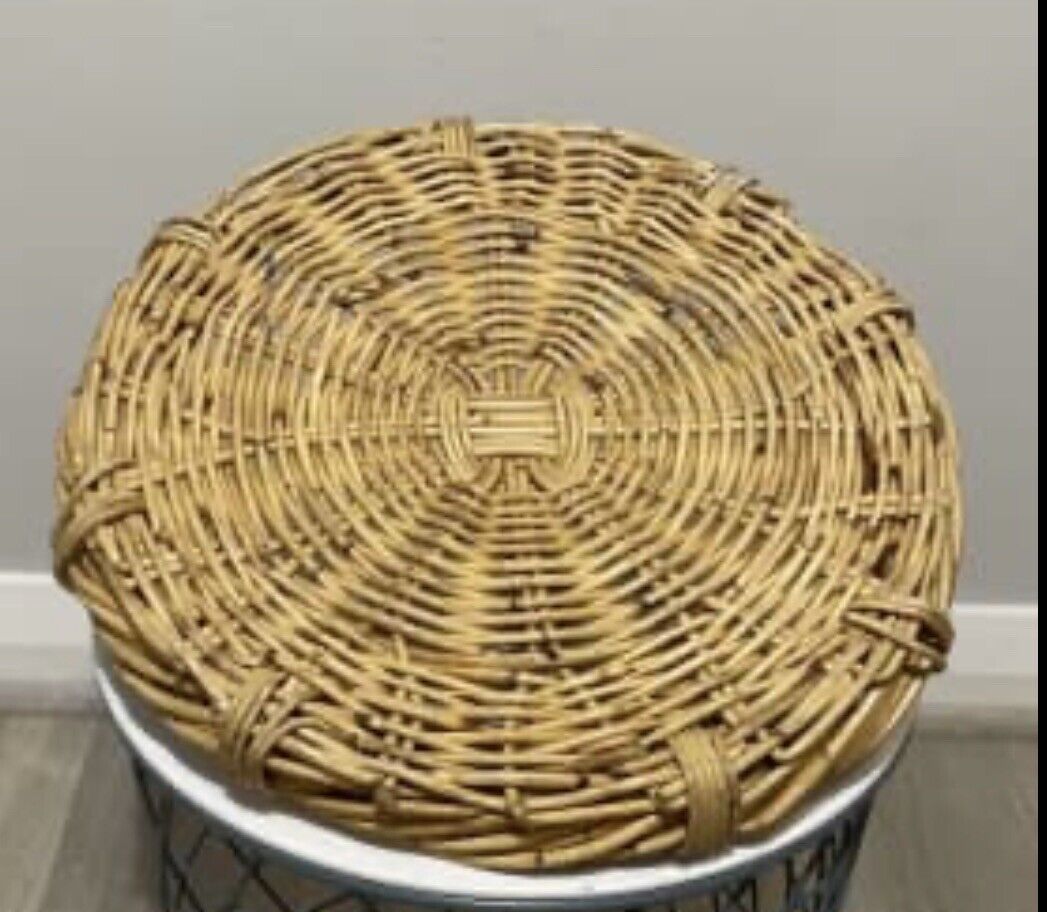 Vintage Heavy Cane Basket 43cm Round Tray Platter Fruit 2 handles AE185