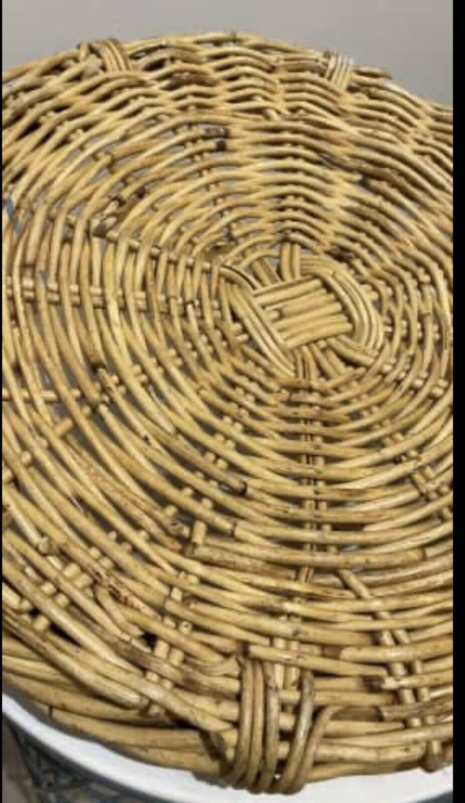 Vintage Heavy Cane Basket 43cm Round Tray Platter Fruit 2 handles AE185