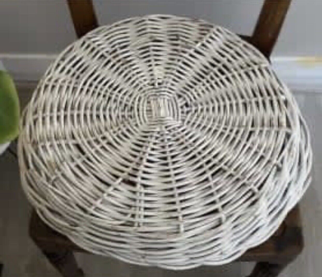 Rustic CANE BASKET 47cm Thick Wicker Tray White Wash Round w Side Handles AE150