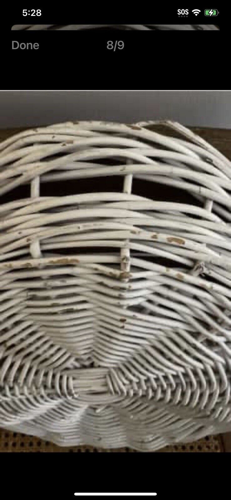 Rustic CANE BASKET 47cm Thick Wicker Tray White Wash Round w Side Handles AE150